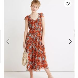 Madewell Sheer-Sleeve Button Front Midi Dress 00